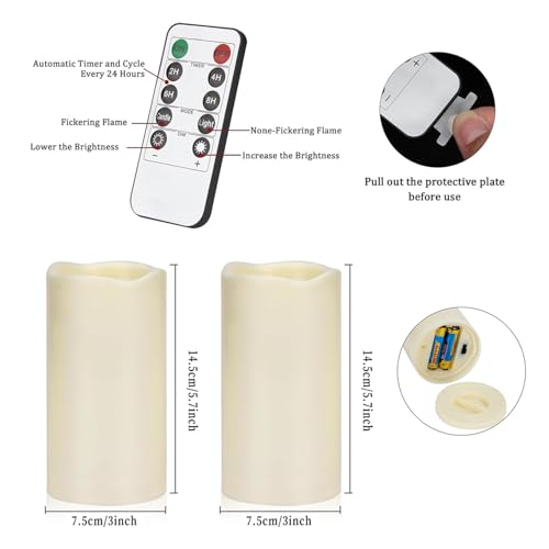 Artmarry Flickering Flameless Candles Outdoor Indoor Large (D 3" x H 6") LED Candles, 2Pcs Pillar Outdoor Indoor Battery Operated Candles with Remote for Home Wedding/Christmas/Holiday Décor - color: Ivory Candle - Warm light, size: 3"D x 6" H - 2 Pack