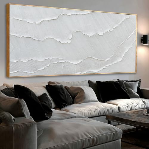 WINKAILIN White Wave Wall Art Textured Canvas Hand-drawn Minimalist Pictures Modern Oversized Painting Extra Large Artwork for Living Room Office Hallway Home Decoration 32x70 Inch - color: White, size: 70"L x 32"W