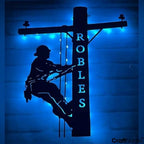 Personalized US Lineman Metal Led Sign, Custom Electric Pole Climber Wall Art, Custom Name Lineman Gift for Electrician, Dad, Son, Husband, Housewarming Gifts New Home - color: 01 Lineman