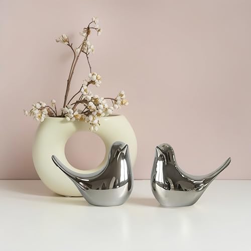 Small Animal Statues 2 Pack, Home Decor Modern Style, Decorative Ornaments for Living Room, Bedroom, Office Desktop, Cabinets, Silver - color: Silver