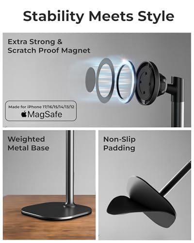COOPER MagStand, Adjustable Magnetic iPhone Stand for Desk & Phone Holder for Video Recording, Compatible with MagSafe, Stand for iPhone 17 Pro Max, 16/15/14/13/12, Small Mag Safe Tripod (Black) - color: Night Black