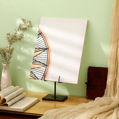 RattanView Picture Stands for Display Metal Frame Wooden Base Plate Holder for Display Wooden Base Black Picture Frame Easel Stand for Home Office Tabletop Book Platter Photo Plaque Holder