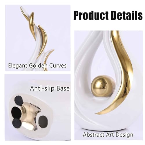 2PCS White and Gold Abstract Ceramic Sculptures – Modern Home Decor Accents and Centerpieces for Coffee Table, Shelf, Dining Room, Kitchen, Tv Stand, Entryway Or Desktop Display