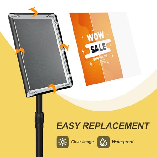 Relx Sign Holder Stand 8.5x11 inch - Adjustable Floor Standing Sign Holder - Signage Stand with Snap-Open Frame Display for Malls,Schools,Restaurants - color: black