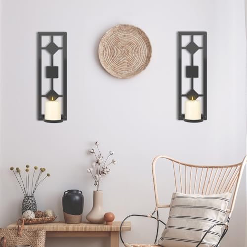 OYEFLY DIY 2 Pcs Wall Sconce Candle Holder,Metal Wall Art (Black)