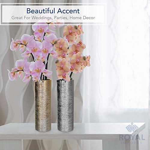 Royal Imports Flower Glass Ceramic Vase Decorative Centerpiece for Home or Wedding - Etched Cylinder Shape, 4"x12", Gold - size: Cylinder (4x12)