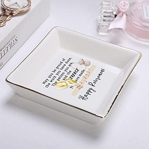 Retirement Gifts for Women 2022 Teacher Happy Retirement Decorations Party Appreciation Gift Female Nurse Friend Mom Coworker Boss Plaque Best Funny Jewelry Dish Personalized Trinket Tray Ring Plates - color: Happy Retirement