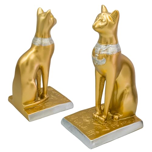 Book Ends Retro Cat Decorative Bookends, Vintage Antique Heavy Duty Egyptian Cat Hold Books Collectors, Black Decor for Office/Shelves/Living Room Father (Gold) - color: Gold