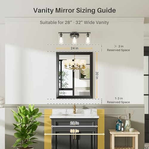 Briivue 24x30 Inch Black Bathroom Mirror for Wall, Thick Metal Framed Rectangle Mirrors for Over Sink, Bedroom, Living Room, Entryway, Anti-Rust, HD Tempered Glass - color: Black, size: 24"L x 30"W