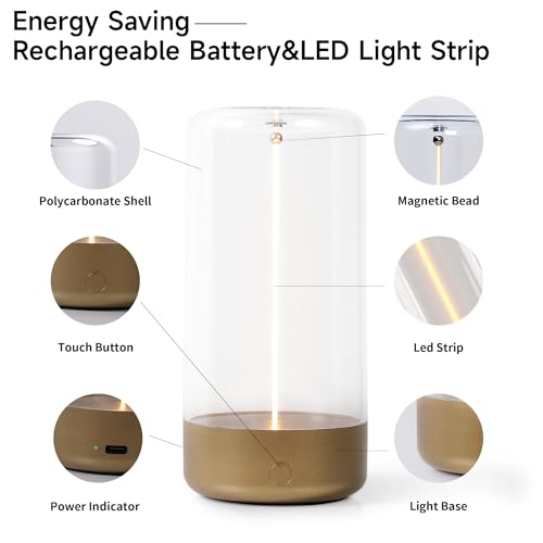 AUGE LIGHT Mini Minimalist Table Lamp Cordless Lamp Rechargeable Table Lamp Portable Nightstand Lamps Desk Lamps for Home Office Unique Ambient Light Mood Lighting for Desk Decor Beside(Golden) - color: Golden