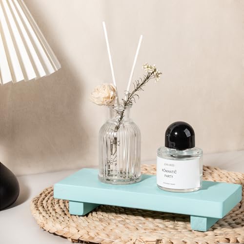 zoocatia Small Wood Tray Pedestal Stand Farmhouse Bathroom Decor Decorative Wooden Riser Kitchen Soap Dish Holder for Vanity, Counter, Sink, Light Blue - color: Light Blue, size: 8.7" x 3.6" x 1.6"