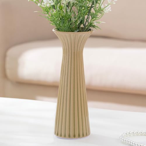7.68” Vintage Yellow Ribbed Ceramic Vase, Small Rustic Farmhouse Vase for Pampas Grass, Centerpiece, Coffee Table, Kitchen, Office & Home Decor - color: Rustic Yellow