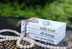 LIVDUCOT Farmhouse Wooden Decor Book Stack | Rustic Faux Book Stacks | With God All Things Are Possible Sign - color: Faith