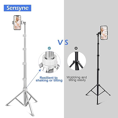 Sensyne 67" Phone Tripod & Selfie Stick, Extendable iPhone Tripod Stand with Wireless Remote and Phone Holder, Compatible with Cell Phone, Camera (Silver) - color: Silver, size: 67-inch