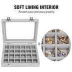 Vicoter Velvet Jewelry Box 24 Grid Jewelry Ring Display Organiser Box Tray Holder Earrings Storage Case for Girls Wife Mom Women (Gray) - color: Gray