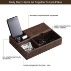 BEWISHOME Mens Valet Tray for men, Nightstand Organizer, Dresser Organizer, Catch All for Mens AccessoriesFaux Leather,Brown SSH06Z
