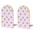 Wooden Bookends 2 Pcs,Avocado Purple Pattern Heavy Duty Office Book Ends Anti Slip Book Shelf Holder with Metal Base Decorative Book Stands - color: Avocado Purple Pattern