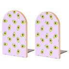 Wooden Bookends 2 Pcs,Avocado Purple Pattern Heavy Duty Office Book Ends Anti Slip Book Shelf Holder with Metal Base Decorative Book Stands - color: Avocado Purple Pattern