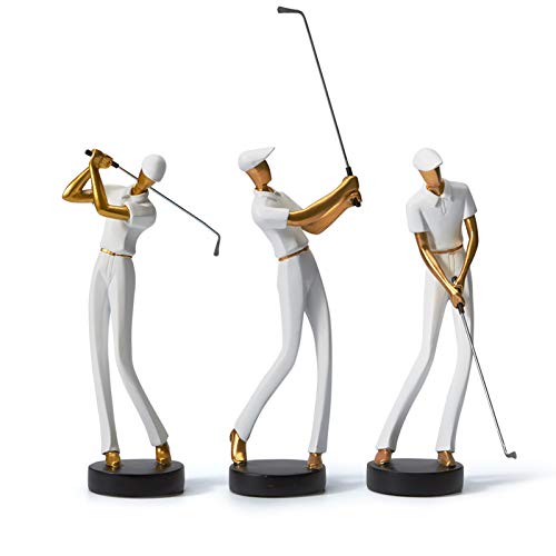 HAUCOZE Golf Figurine Statue Golfer Sculpture White Modern Home Decor Sports Office Gift Polyresin 9.6 Inch