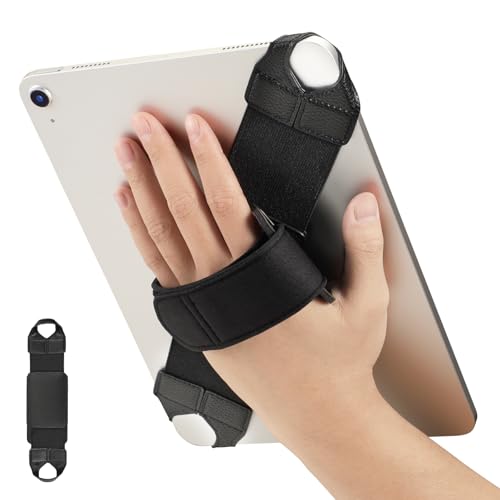 Fintie Universal Tablet Hand Strap Holder for 9-11 Inch Tablets eReaders, 360 Degrees Swivel PU Leather Secure Portable Adjustable Handle Grip for iPad, Galaxy Tab and 9-11" Tablets, Black - color: Black
