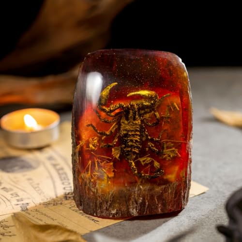 Real Scorpion Specimen in Synthetic Amber - Tree Stump Design, for Science Education, Oddities Collectors, and Nature Enthusiasts - color: Scorpion Specimen (3.94" X 2.76")