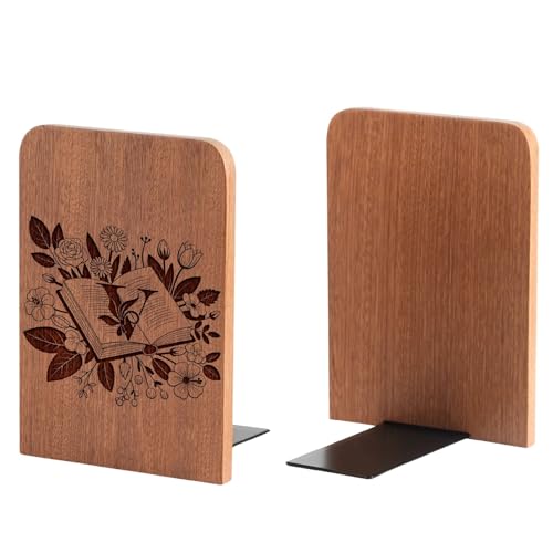Wood Bookends, Book Ends for Shelves with Decorative Alphabet A and Z Design - Heavy Duty Iron & Ebony Wood Book Ends for Shelves Bookcase Desk - 1 Pair - V - color: V