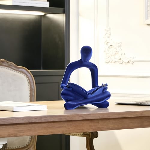 XINXUAN Resin Abstract Sculpture, Meditation and Reading Posture, Desk/Shelf Modern Home Decor Decoration, Art Statue (Think - Gold Foil Color) (Blue) - color: Blue