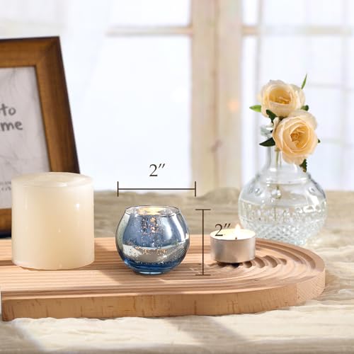 LAMORGIFT 24 Pcs Blue Votive Candle Holders- Blue Centerpieces for Tables, Round Mercury Glass Candle Holder for Wedding Decor, Bridal Shower Decorations - color: Blue