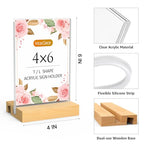 MaxGear L/T Shape Acrylic Sign Holder, 4 X 6 Clear Table Display Stand with Wooden Base, Flyer Menu Holder Photo Frames Paper Stand for Office, Wedding, Restaurants, Hotels 3 Pack - size: 4''x6'', style: 3 Pack