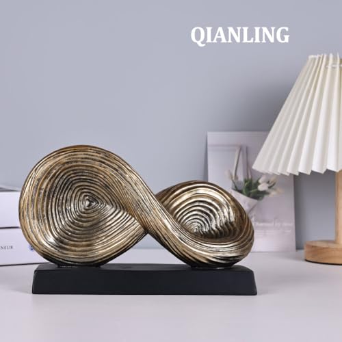 QIANLING Abstract Art Sculpture, Infinity Loop Symbol Sculpture, Abstract Decorative Statue, Gold Knot for Home Accents Decor, Decorativas Modernas for Coffee Table, Entryway, Living Room, Office