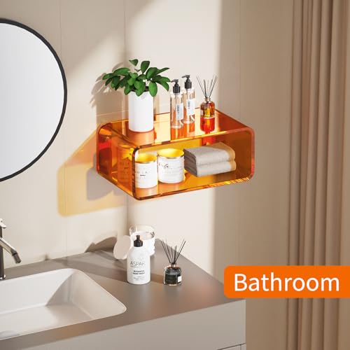 Acrylic Floating Nightstand, Bedside Table, Nightstand Shelf Wall Mounted Bedside Shelf (Orange, Small) - color: Orange