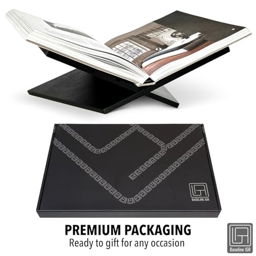 Strong Angled Modern Wood Book Stands for Display - Large Bookstand- 12.5" x 9.5" x 5.5" Wooden Bible Stand Display, Book Opener Holder - color: Black Wood, size: Large