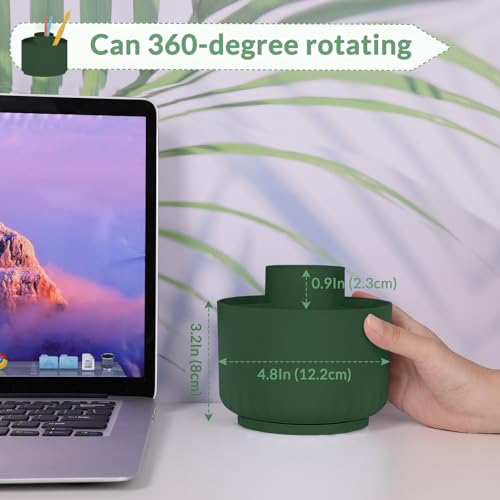 SKYDUE 360 Degree Rotating Desk Organizer, Dual-Purpose Pencil Pen Holder for Desk, Rotating Pencil Cup with Stickers, Office Supplies, Desk Decor for Office, School, Home - color: DarkGreen