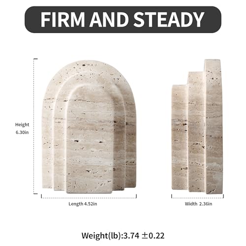 BUICCE Modern Book Ends for Shelves Nature Marble Decorative Bookends Heavy Duty Bookshelf Holder for Office Desk Decoration (Beige)