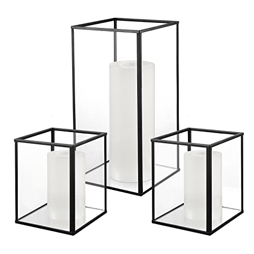 yshengood Hurricane Candle Holder Set of 3 Pcs, Black Candle Holder for Pillar Candle - size: 3-Piece Set