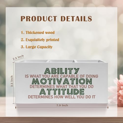 Motivational Office Pencil Pen Holder for Desk, Ability Motivation Attitude Wooden Pencil Holder Organizer for Home Office Desk Accessories, Encouragement Gifts for Women - color: Color-Desk accessories white 15
