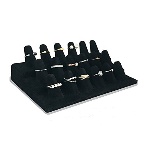 18 Fingers Ring Display, Black Velvet 3 Step Ring Stand, for Showcase Jewelry Organizer Jewelry Storage Counter - size: 18 Fingers
