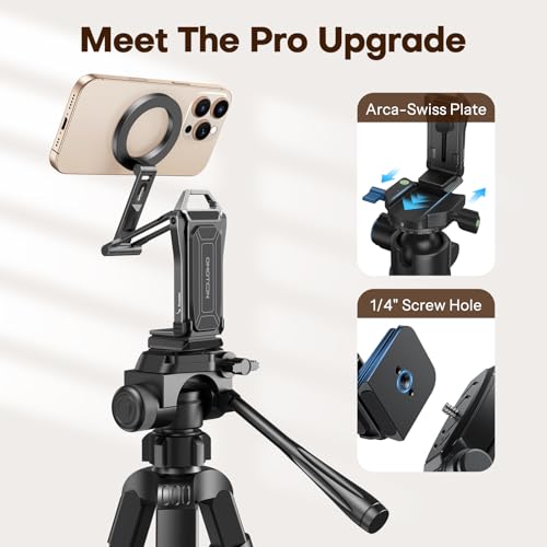OMOTON TP02 360°Rotating for MagSafe Tripod, New Upgrade with 1/4" Screw Arca, Adjustable Magnetic Phone Tripod for iPhone 17/16/15 Pro Max Air, Foldable Selfie Stick Fits Vlog, Gym, Black Pro - color: 6-Black Pro