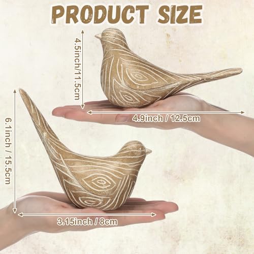 Lewtemi 2 Set Large Bird Figurines Home Decor 4.5'' 6.1'' Resin Birds Statue Modern Wood Look Bird Figurines Animal Decor Sculptures for Living Room, Home, Office, Mothers Day