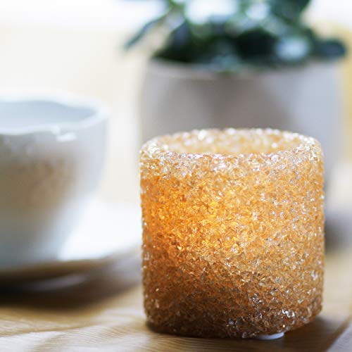 3 Pack Tealight Candle Holders Decorative Colorful Glass Cullet Tea Lights Votive Holders for Home Décor Wedding Halloween Christmas Decorations Table Centerpieces Party Favors Gifts 2.8”(D)x2.8”(H) - color: Light Brown, Brownish Red, Champagne.