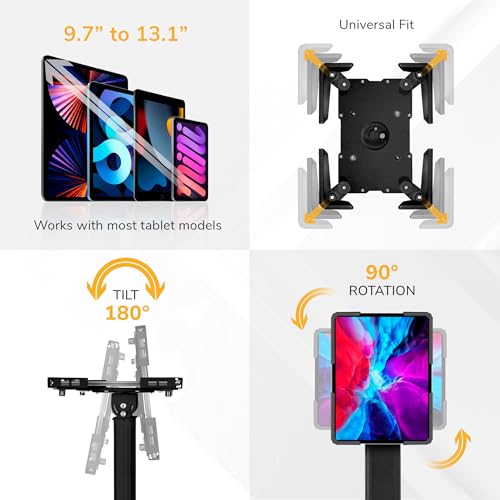 Mount-It! Anti-Theft Universal Tablet Floor Stand Kiosk, Locking Enclosure for iPad, Galaxy Tab & Surface Pro 9.7"–13.1", Height Adjustable 27.5"–47", Commercial Kiosk Stand, Black - color: Black