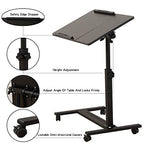 TigerDad Over Bed Table with Wheels Adjustable | Rolling Laptop Table Overbed Desk Hospital Tray Table Sofa Chair Side Table (Black) - color: Black