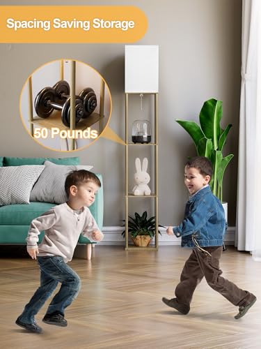 PARTPHONER Floor Lamp with Shelves for Living Room Natural Wood 2 Pack, Shelf Floor Lamp with 3 CCT LED Bulb, Corner Display Standing Column Lamp Etagere Organizer Tower Nightstand for Bedroom Office - color: Natural Wood