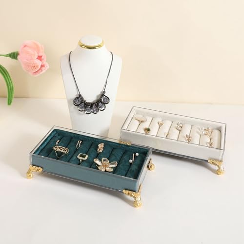 GemeShou velvet slots Ring holder for jewelry organizer, Blue earring ring display stand for selling, felt ring jewelry holder tray showcase【Velvet slots Ring Holder-Blue】 - color: Blue