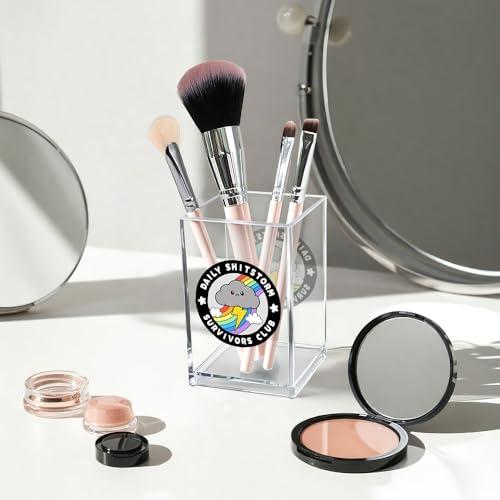 Daily Sh!tstorm Survivors Club Acrylic Cosmetic Pencil Pen Holder Cup, Funny Rainbow Storm Cloud Desk Organizer Accessory for Home Office Decor, Humor Sarcastic Work Gifts for Women Men Coworker - style: Survivors Club