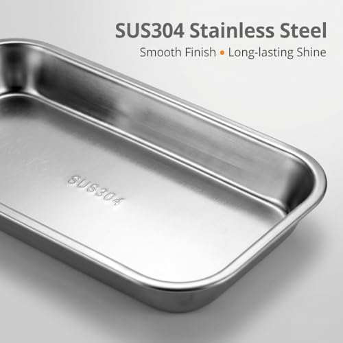 QWORK Small 304 Stainless Steel Vanity Tray 8.5 x 4 Inch, SUS304 Metal Jewelry Organizer Tray for Bathroom, Bedroom, Kitchen – Rectangular Makeup Storage Dish for Keys, Rings, Perfume, Soap Dispensers