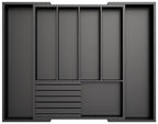 Bamboo Kitchen Silverware Drawer Organizer - Expandable Wood Utensil Holder with Dividers, Luxury Cutlery Storage Tray for Kitchen Utensil and Flatware (5-7 Slots with Removable Knife Block, Black) - color: Black