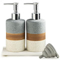 Ceramic Soap Dispenser Set(2 Pack) – Hand Soap, Dish Soap, Shampoo & Shower Soap Dispenser for Bathroom & Kitchen, Stainless Steel Pump, Includes Silicone Funnel & Diatomaceous Tray, Gray - color: Gray and White, size: 2xSoap Dispenser Set with Tray