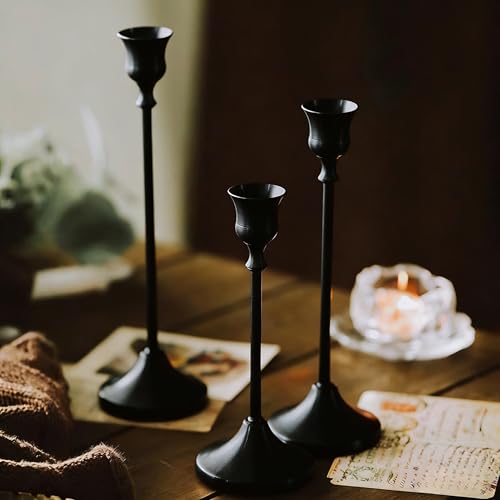 4 Sets(12 Pcs) Candle Stick Holders，Black Metal Taper Candle Holders, Vintage Modern Decorative Centerpiece Candlestick Holders for Table Mantel Wedding Housewarming Gift - color: Black-4 Sets(12 Pcs)