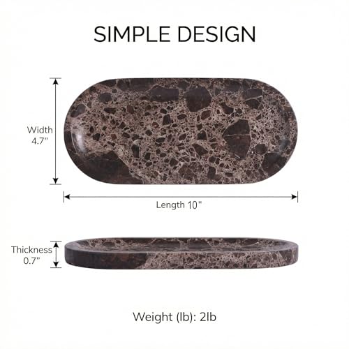 Dark Emperador Marble Vanity Tray for Bathroom Counter, 10"x5" Decorative Tray for Perfume, Candles, Stone Jewelry Dish Tray - color: Dark Emperador